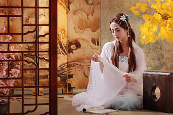 Princess, white, model, asian, yellow, cosplay, girl, woman HD wallpaper