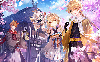 Aether, Amaichi Esora, Lumine, Paimon, Kebab, Tartaglia, Genshin Impact, protagonist, Genshin Impact characters, manga HD wallpaper
