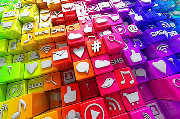 social media icons 3d cubes colorful blocks icons social networks internet HD wallpaper