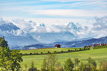 Landscape, Nature, Trees, Mountains, House, Field, Hill HD wallpaper
