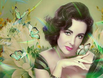Liz Taylor, butterfly, pretty, beautiful, serene, look, woman, female HD wallpaper