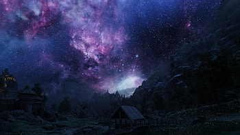Skyrim : Stunning Night Sky Gaming Environment, video game, The Elder Scrolls V: Skyrim, gaming environment HD wallpaper