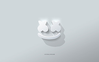 Marshmello logo, white background, Marshmello 3d logo, 3d art, Marshmello, 3d Marshmello emblem, DJ Marshmello HD wallpaper