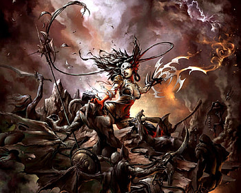 Fighting Hell, hell, sword, demons, woman, storm HD wallpaper