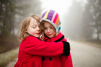 Little Girls, girls, people, snow, red HD wallpaper