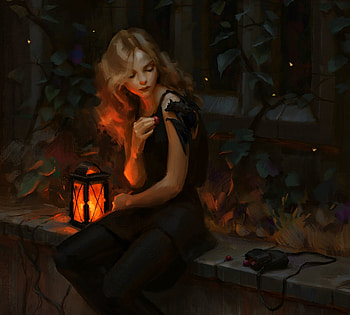 Communion, black, art, bat, girl, dark, fantasy, light, luminos, lantern, wildweasel339 HD wallpaper
