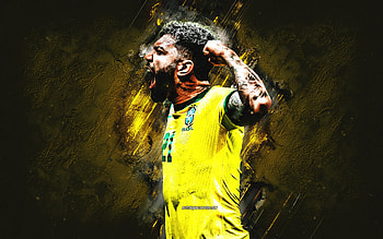 Gabriel Barbosa, Brazil National Football Team, Brazilian Football Player, Portrait, Yellow Stone Background, Brazil, Football HD wallpaper