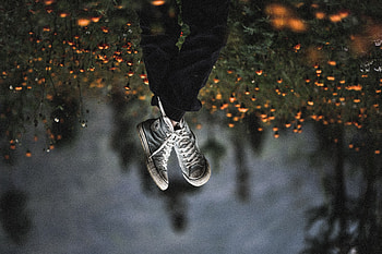 Flowers, Miscellanea, Miscellaneous, Legs, Sneakers, Blur, Smooth, Field HD wallpaper