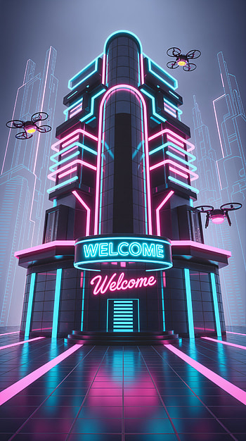 Futuristic Neon Welcome , futuristic city, cyberpunk, night scene HD phone wallpaper