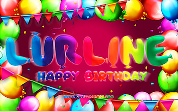 Happy Birtay Lurline, , colorful balloon frame, Lurline name, purple background, Lurline Happy Birtay, Lurline Birtay, popular german female names, Birtay concept, Lurline HD wallpaper