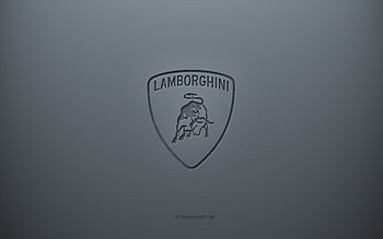 Lamborghini logo, gray creative background, Lamborghini emblem, gray paper texture, Lamborghini, gray background, Lamborghini 3d logo HD wallpaper