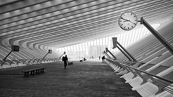 Monochrome Hallway Architecture, monochrome, architecture, world HD wallpaper