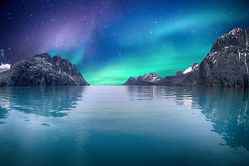 Sea, sky, Aurora Borealis, art HD wallpaper