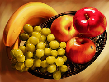 Fresh fruits on the table, banana, delicious, beautiful, fruits, nice, basket, apples, bee, yummy, grape, lovely, freshnes HD wallpaper