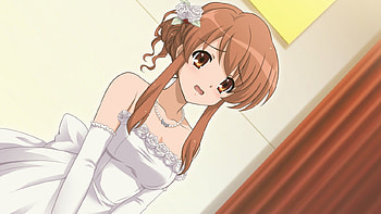 Emotional Bride, brown eyes, wedding, white dress, anime, pearls, bride HD wallpaper