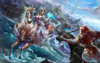 Epic, fantasy, art, blue, horse, forsekan world, girl, cal HD wallpaper