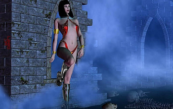 Vampirella, night, fog, arches, fangs, blood sucker, blood, vampire, female HD wallpaper