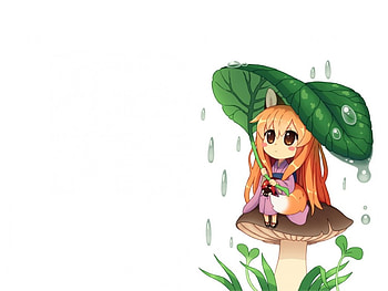 Chibi, raining, orange hair, cute, long hair, mushroom, nice, drop, , adorable, water, female, plain, sweet, rain, girl, rainy, kawaii, anime girl, simple, leaves, anime, pretty, leaf, lovely, drip HD wallpaper