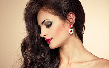 Beauty, jewel, model, red, face, lips, girl, woman HD wallpaper