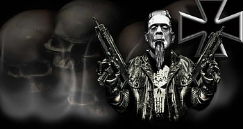 Back from hell !!!, ironcross, harley, punisher, guns, motorcycle, evil, frankenstein, monster, dark, skulls, actor, smoke, motorcycles, gun HD wallpaper