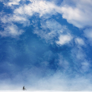 Sky, Art, Clouds, Minimalism, Cyclist HD phone wallpaper