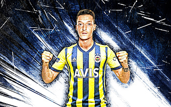 Mesut Ozil, grunge art, Fenerbahce SK, Turkish Super Lig, german footballers, soccer, blue abstract rays, Fenerbahce FC, Mesut Ozil Fenerbahce HD wallpaper