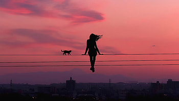 Hello From You, silhouette, alone, cat, artist, artwork, digital-art HD wallpaper
