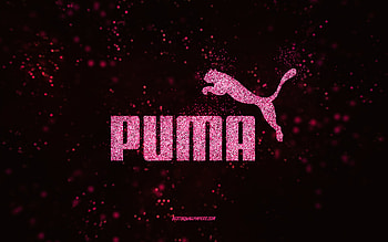 Puma glitter logo, , black background, Puma logo, pink glitter art, Puma, creative art, Puma pink glitter logo HD wallpaper