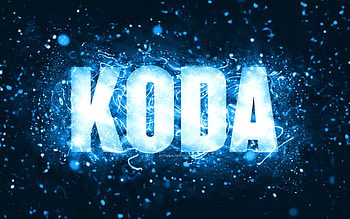 Happy Birtay Koda, , blue neon lights, Koda name, creative, Koda Happy Birtay, Koda Birtay, popular american male names, with Koda name, Koda HD wallpaper