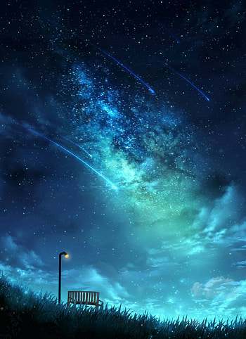 Stars, Art, Night, Starry Sky, Lantern, Lamp, Bench HD phone wallpaper