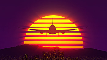 Retro Synthwave Airplane Soaring Into A Striped Neon Sun, retro, synthwave, airplane, neon, sun, artist, artwork, art, digital-art, ai, deviantart HD wallpaper