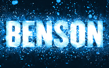 Happy Birtay Benson, , blue neon lights, Benson name, creative, Benson Happy Birtay, Benson Birtay, popular american male names, with Benson name, Benson HD wallpaper