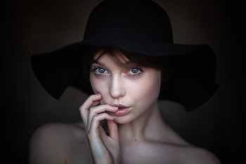 Black hat, woman model, gorgeous HD wallpaper