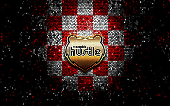 Memphis Hustle, glitter logo, NBA G League, red white checkered background, basketball, american basketball team, Memphis Hustle logo, mosaic art HD wallpaper
