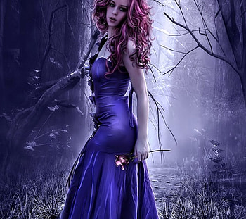 Woman in the Forest, Flowers, Woman, Forest, pretty HD wallpaper