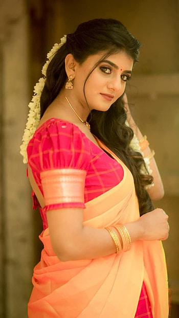 Gabrielle, tamil actress, saree lover HD phone wallpaper