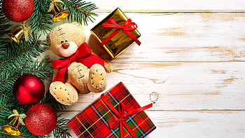 Gifts and decorations, Festive , Toy bear, Holiday celebrations HD wallpaper