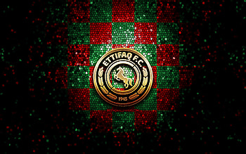 Al Ettifaq FC, glitter logo, Saudi Professional League, green red checkered background, soccer, saudi football club, Al Ettifaq logo, Al-Ettifaq, mosaic art, football, Al Ettifaq HD wallpaper