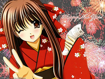 Happy new year, holiday, anime, christmas, new year HD wallpaper