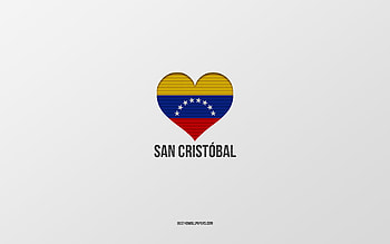 I Love San Cristobal, Venezuela cities, Day of San Cristobal, gray background, San Cristobal, Venezuela, Venezuelan flag heart, favorite cities, Love San Cristobal HD wallpaper