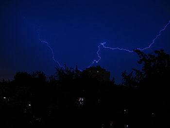 Trees, Sky, Night, Lightning, Dark, Overcast, Mainly Cloudy HD wallpaper