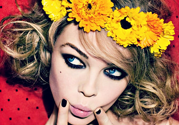 Siri Tollerod, model, blue eyes, mood, girl, woman, summer, flower, yellow, red HD wallpaper