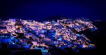 Greece, town, aerial view, apartments, night HD wallpaper