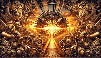 Steampunk Sunset Gears, sunlight, steampunk, gears, machine HD wallpaper