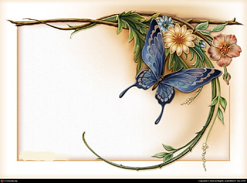 Fantasy butterfly, blue, wings, frame, beautiful, leaves, butterfly, fantasy, branches, flowers HD wallpaper