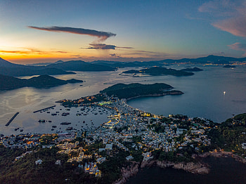 Cities, Sunset, Mountains, City, Coast HD wallpaper