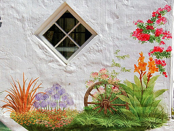 Mural, wall, white, flowers HD wallpaper