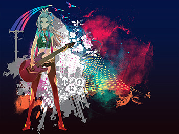 Megurine Luka, sexy, colorful, luka, thigh highs, hot, guitar, cute, beautiful, awsome, vocaloid, beauty, anime girl, vocaloids, cool, megurine HD wallpaper