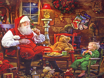 Cookies And Cocoa With Santa, Santa Claus, Cookies, Cocoa, Christmas, Teddy Bear HD wallpaper