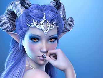 Fantasy Girl, Horns, Princess, Blue, Demoness, Girl HD wallpaper